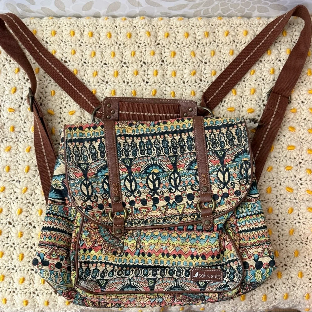 Sakroots Artist Circle Convertible Messenger Backpack Boho Peace Hippie Bag Y2K - Picture 2 of 13